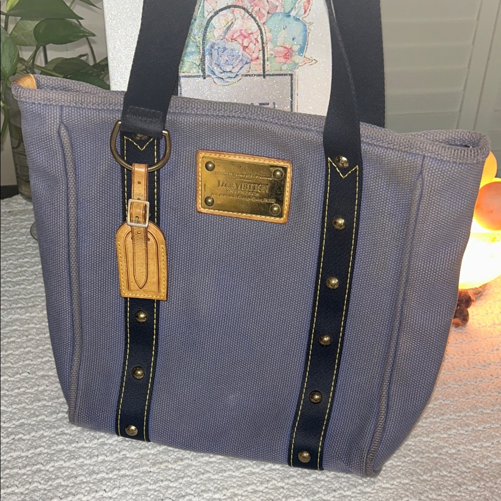 Louis Vuitton Blue and Black Canvas Tote